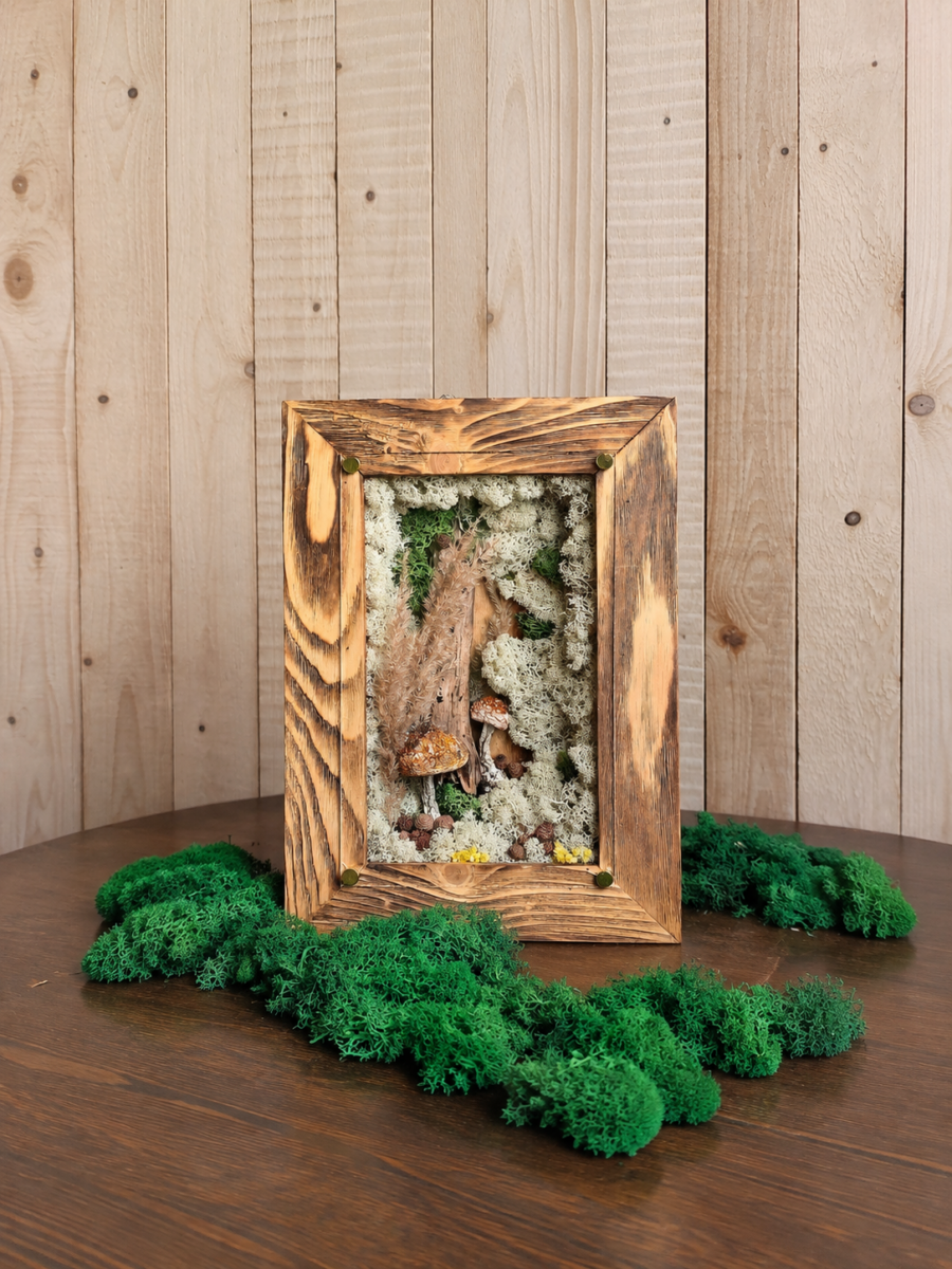Wild Forest — moss and mushroom wall art with LED light